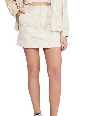 BDG Beige and White Patterned Denim Mini Skirt